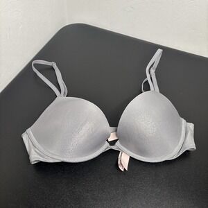 Victoria's Secret Padded Plunge Bra Silver‎ Shimmer Convertible Straps 32C